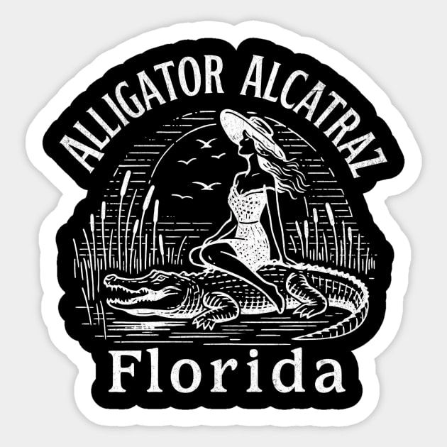 Alligator Alcatraz Florida Pin-Up Retro Swamp Adventure Badge Sticker by ArtistTee ⭐⭐⭐⭐⭐
